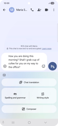 To check your text for grammatical and spelling errors, press Spelling and grammar and follow the instructions on the screen to use the function. To check your text for grammatical and spelling errors, press Spelling and grammar and follow the instructions on the screen to use the function.