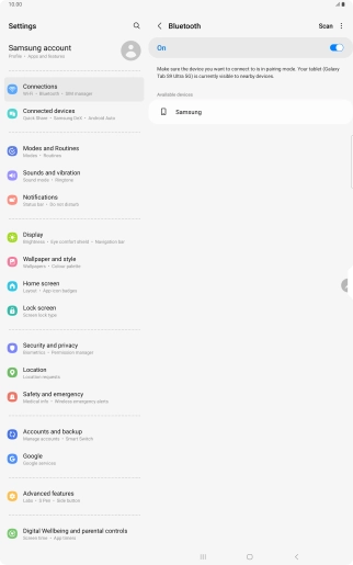 Press the required Bluetooth device and follow the instructions on the screen to pair the device with your tablet. Press the required Bluetooth device and follow the instructions on the screen to pair the device with your tablet.