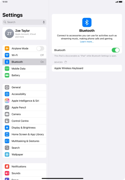 Press the required Bluetooth device and follow the instructions on the screen to pair the device with your tablet. Press the required Bluetooth device and follow the instructions on the screen to pair the device with your tablet.