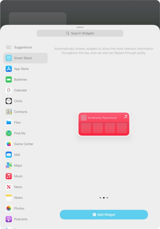 Slide your finger right or left on the screen to select the required widget size. Slide your finger right or left on the screen to select the required widget size.
