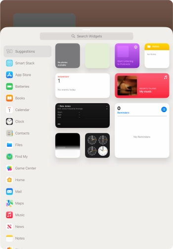 Press the required widget. Press the required widget.