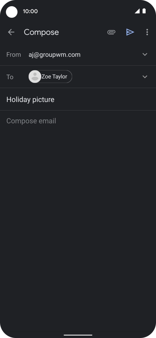 Press the text input field and write the text for your email. Press the text input field and write the text for your email.