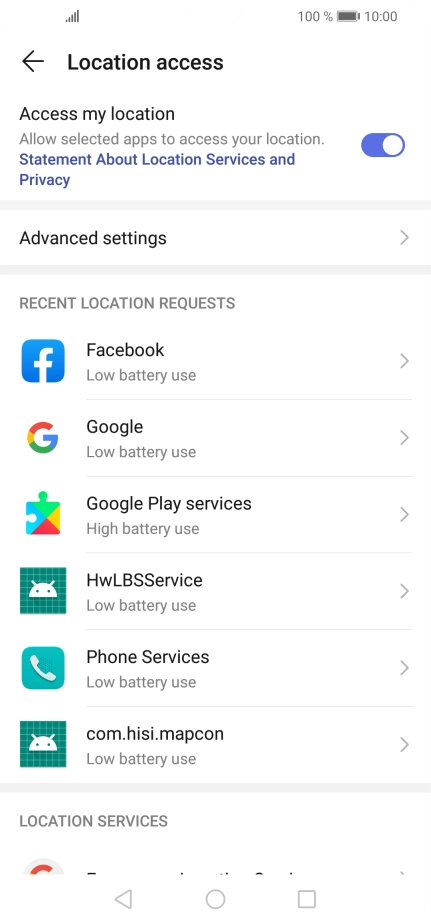 Press Google Location Accuracy. Press Google Location Accuracy.