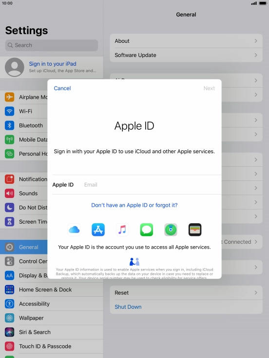 If you don t have an Apple ID, press Don't have an Apple ID or forgot it? and follow the instructions on the screen to create an Apple ID. If you don t have an Apple ID, press Don't have an Apple ID or forgot it? and follow the instructions on the screen to create an Apple ID.