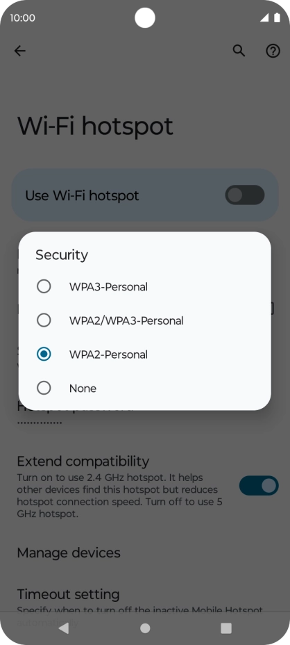 Press WPA3-Personal to password protect your Wi-Fi hotspot. Press WPA3-Personal to password protect your Wi-Fi hotspot.