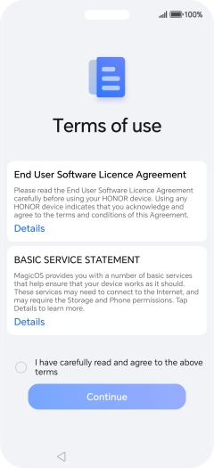 Press the field to accept the licence agreement. Press the field to accept the licence agreement.