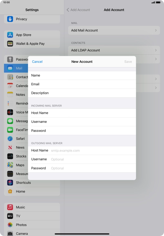Press Host Name and key in the name of your email provider's outgoing server. Press Host Name and key in the name of your email provider's outgoing server.