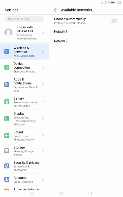 Press the required network. Press the required network.
