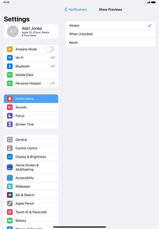 To select notification preview on the lock screen, press Always. To select notification preview on the lock screen, press Always.