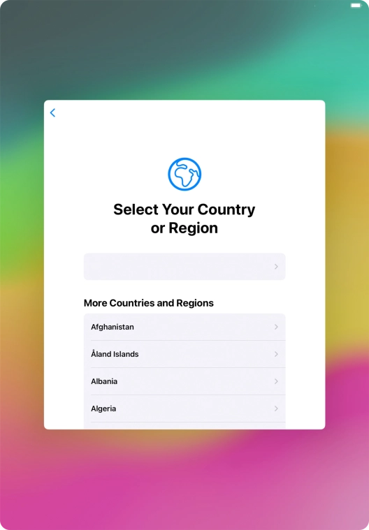 Press the required country or area. Press the required country or area.