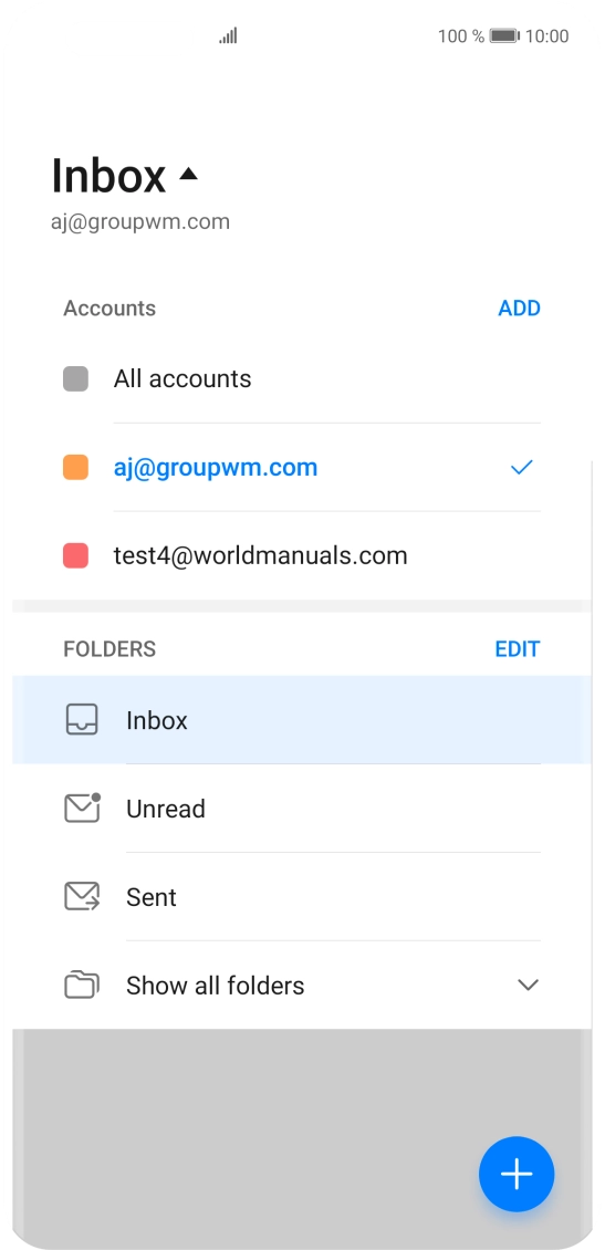 Press the required email account. Press the required email account.