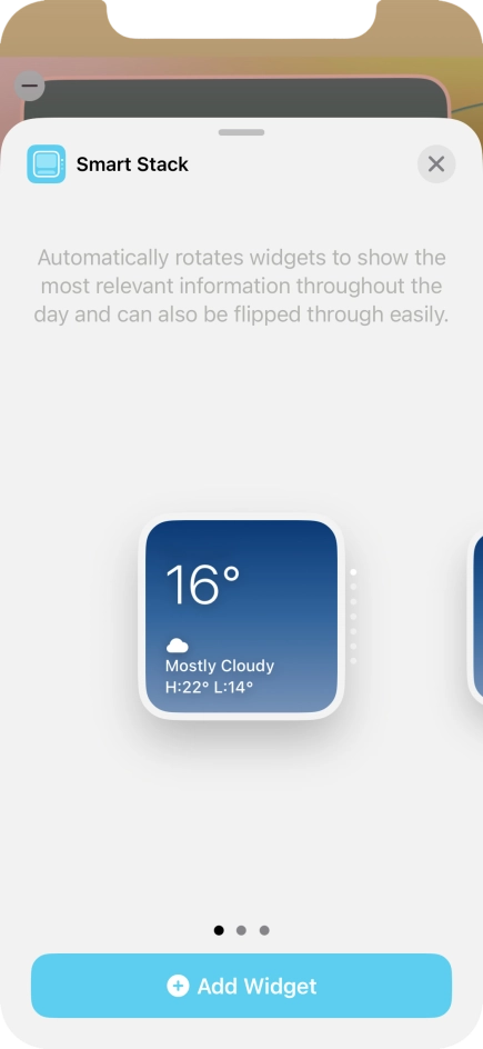Slide your finger right or left on the screen to select the required widget size. Slide your finger right or left on the screen to select the required widget size.