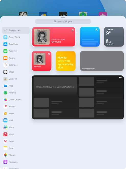 Press the required widget. Press the required widget.