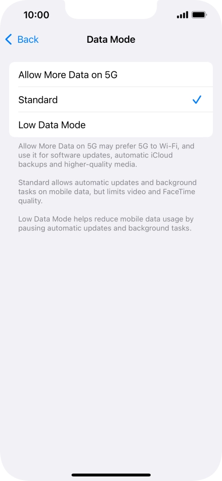 Press the required setting. Press the required setting.