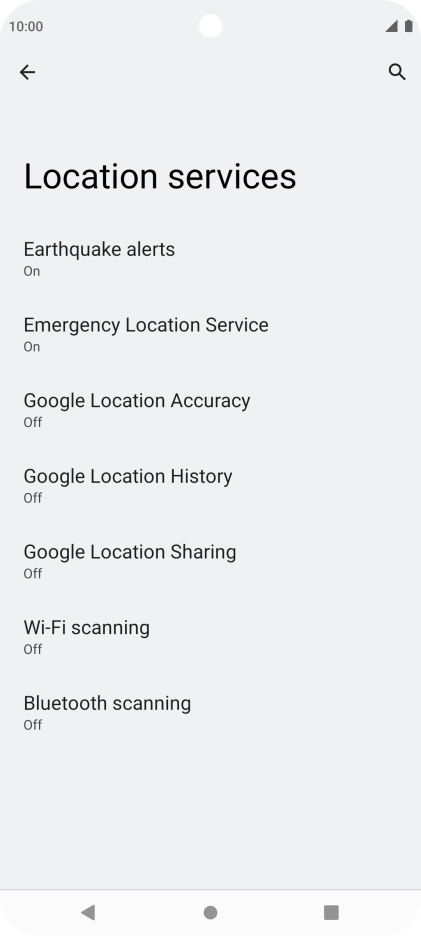 Press Google Location Accuracy. Press Google Location Accuracy.
