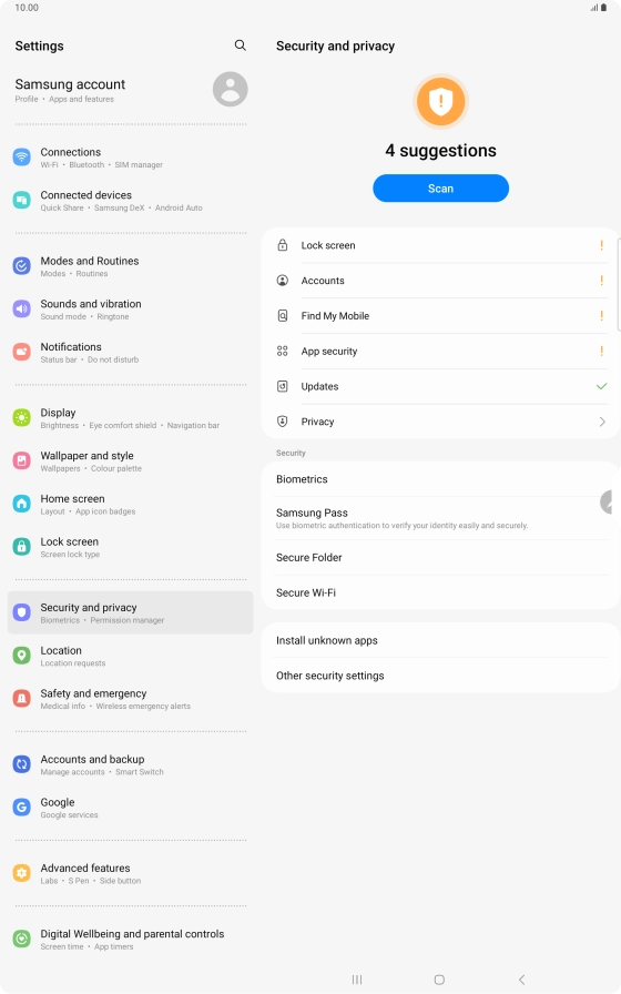 Press Other security settings. Press Other security settings.