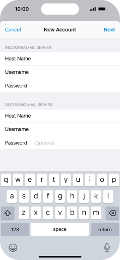 Press Password and key in the password for your email account. Press Password and key in the password for your email account.