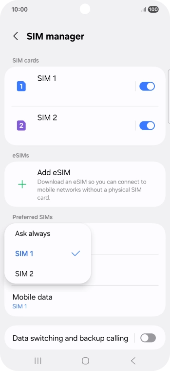 Press the required setting. Press the required setting.