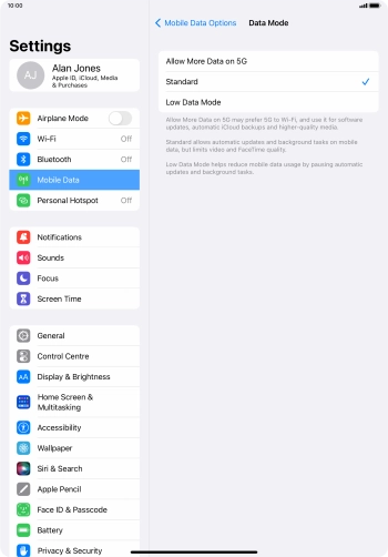 Press the required setting to turn the function on or off. Press the required setting to turn the function on or off.