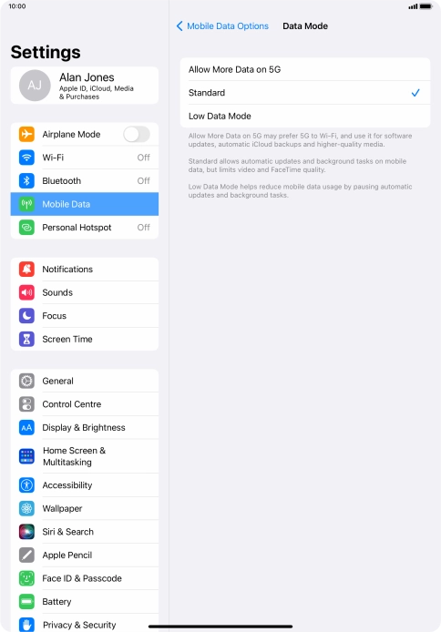 Press the required setting to turn the function on or off. Press the required setting to turn the function on or off.