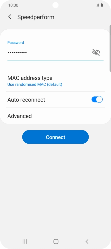 Key in the password for the Wi-Fi network and press Connect. Key in the password for the Wi-Fi network and press Connect.
