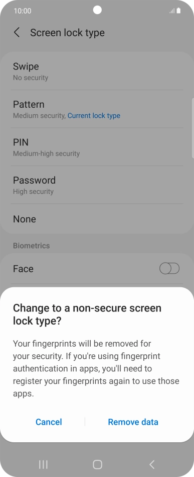 Press Remove data. Press Remove data.