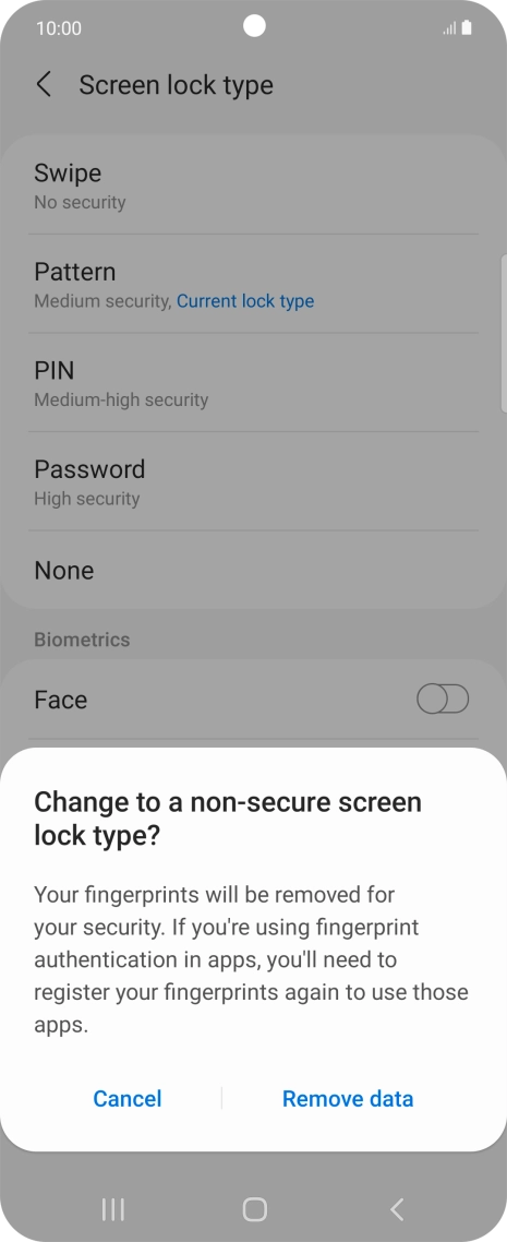 Press Remove data. Press Remove data.