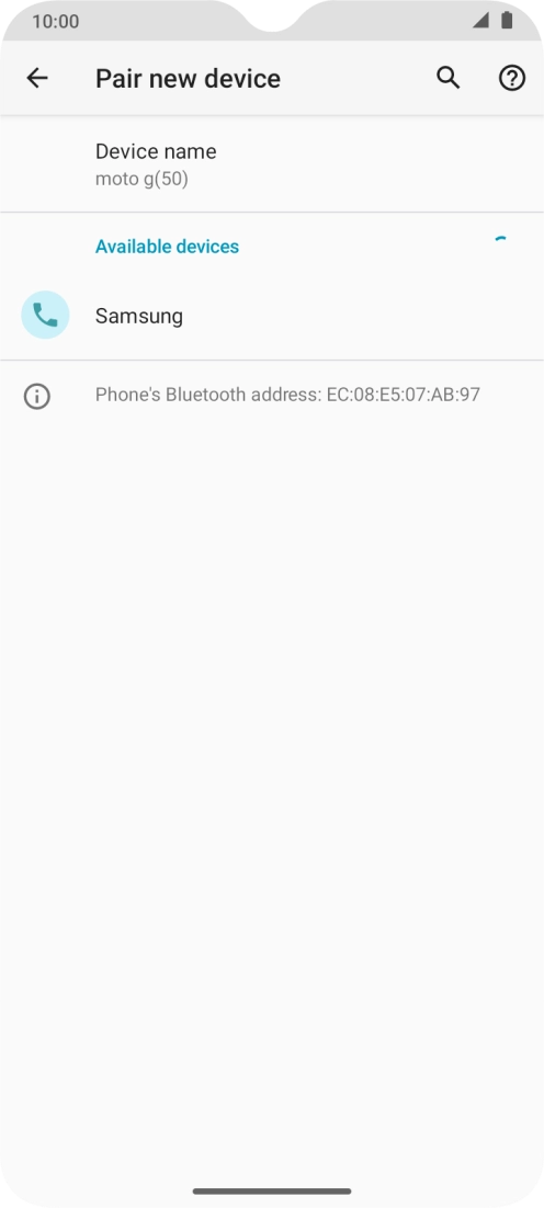 Press the required Bluetooth device and follow the instructions on the screen to pair the device with your phone. Press the required Bluetooth device and follow the instructions on the screen to pair the device with your phone.