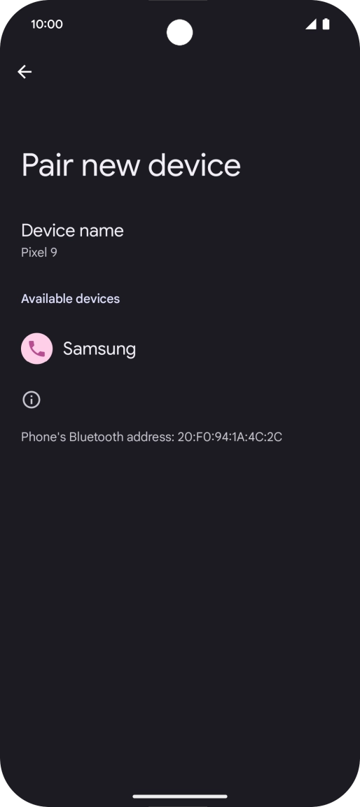 Press the required Bluetooth device and follow the instructions on the screen to pair the device with your phone. Press the required Bluetooth device and follow the instructions on the screen to pair the device with your phone.