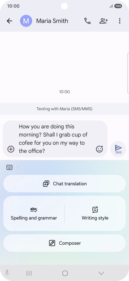To check your text for grammatical and spelling errors, press Spelling and grammar and follow the instructions on the screen to use the function. To check your text for grammatical and spelling errors, press Spelling and grammar and follow the instructions on the screen to use the function.
