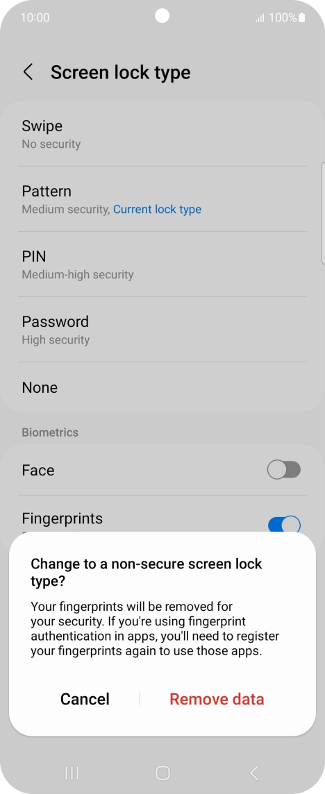 Press Remove data. Press Remove data.
