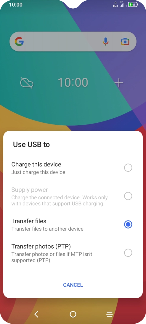 Press Transfer files. Press Transfer files.