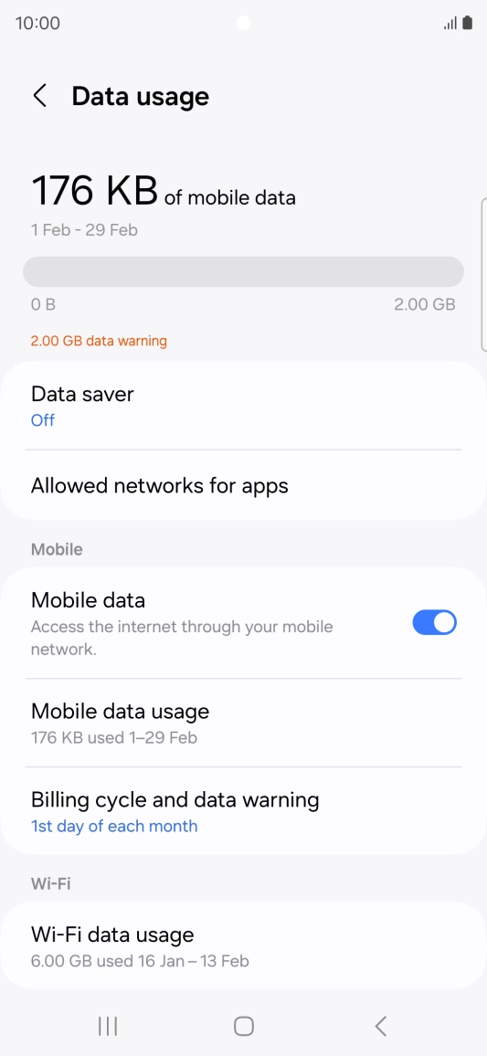 The total data usage is displayed. The total data usage is displayed.