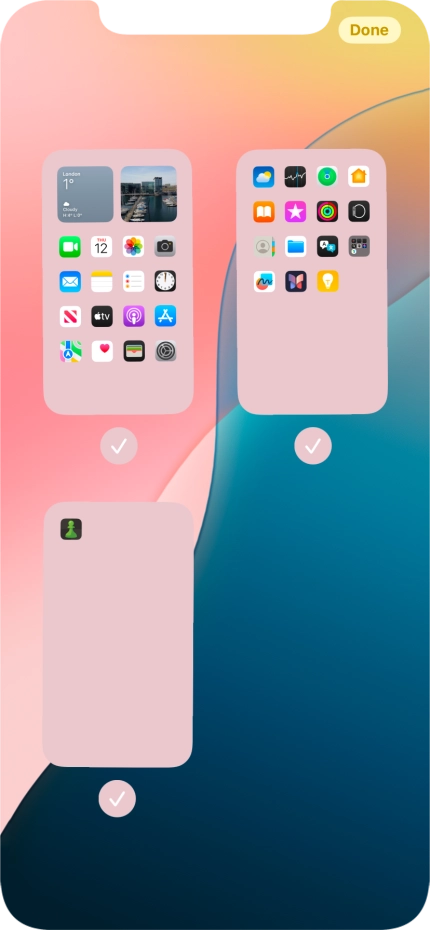 Press the fields below the required home screen pages to select or deselect them. Press the fields below the required home screen pages to select or deselect them.