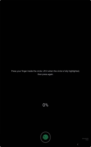 Follow the instructions on the screen to create the lock code using your fingerprint. Follow the instructions on the screen to create the lock code using your fingerprint.