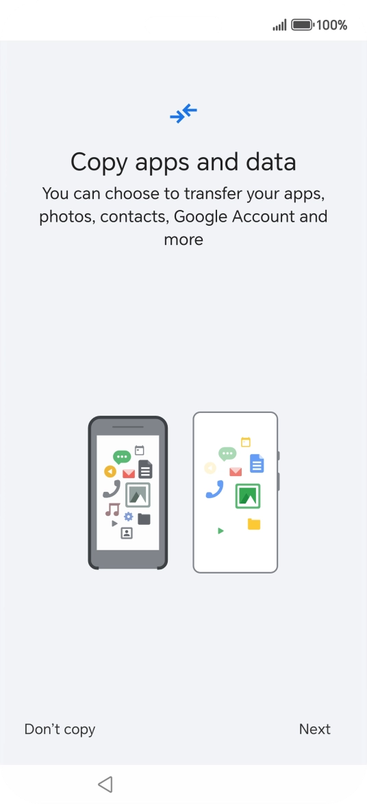 You can transfer the contents of another phone to your phone when it's activated for the first time and after a factory reset. When this screen is displayed, your phone is ready to transfer contents from another phone. You can transfer the contents of another phone to your phone when it's activated for the first time and after a factory reset. When this screen is displayed, your phone is ready to transfer contents from another phone.