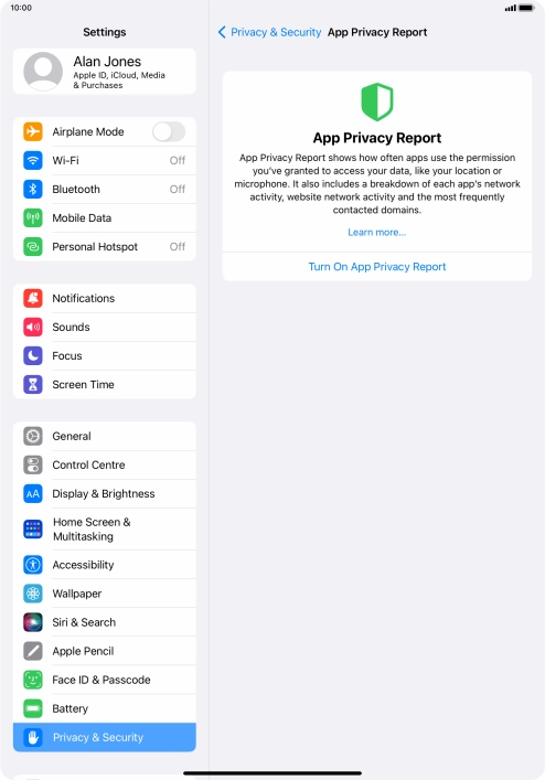 Press Turn On App Privacy Report to turn on the function. Press Turn On App Privacy Report to turn on the function.