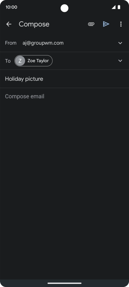 Press the text input field and write the text for your email. Press the text input field and write the text for your email.