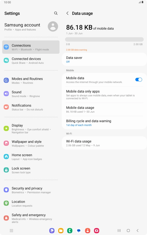 The total data usage is displayed. The total data usage is displayed.