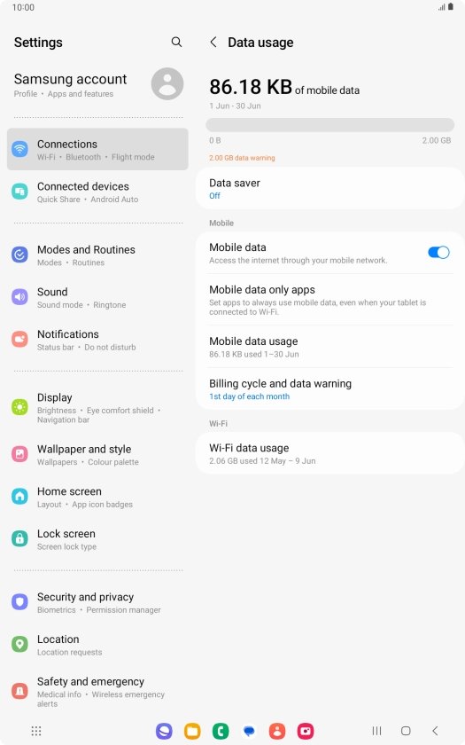 The total data usage is displayed. The total data usage is displayed.