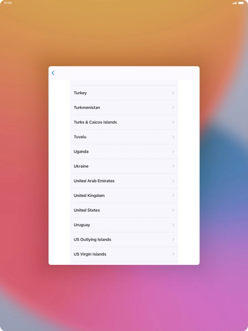 Press the required country or area. Press the required country or area.