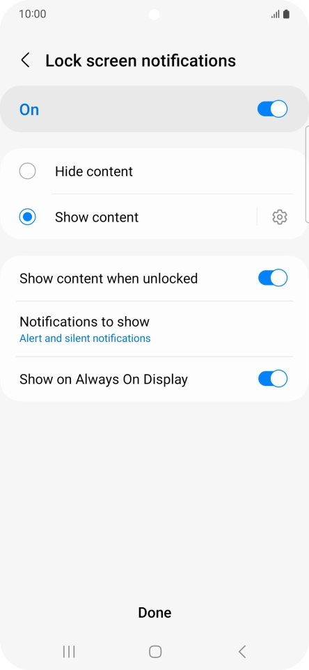 Press the required settings to turn them on or off. Press the required settings to turn them on or off.