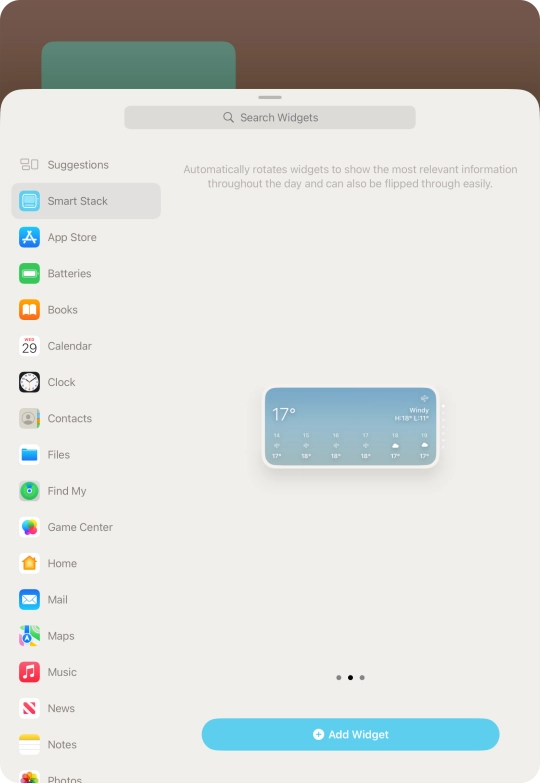 Slide your finger right or left on the screen to select the required widget size. Slide your finger right or left on the screen to select the required widget size.