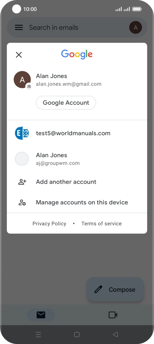 Press the required email account. Press the required email account.