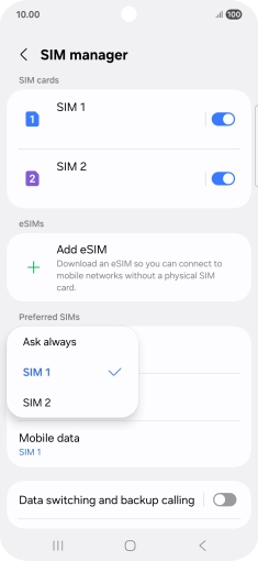 Press the required setting. Press the required setting.