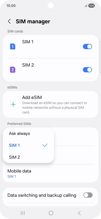 Press the required setting. Press the required setting.