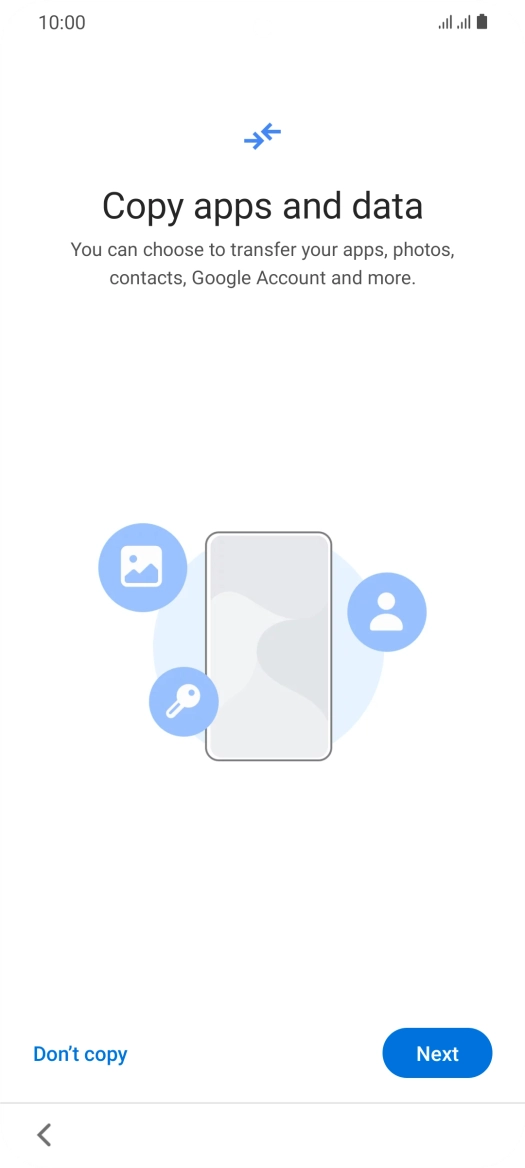 You can transfer the contents of another phone to your phone when it's activated for the first time and after a factory reset. When this screen is displayed, your phone is ready to transfer contents from another phone. You can transfer the contents of another phone to your phone when it's activated for the first time and after a factory reset. When this screen is displayed, your phone is ready to transfer contents from another phone.