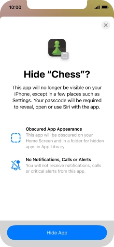Press Hide App. Press Hide App.