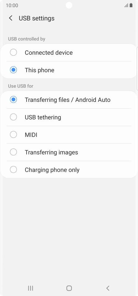 Press Transferring files / Android Auto. Press Transferring files / Android Auto.