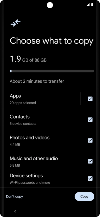 Press the fields next to the required data types. Press the fields next to the required data types.